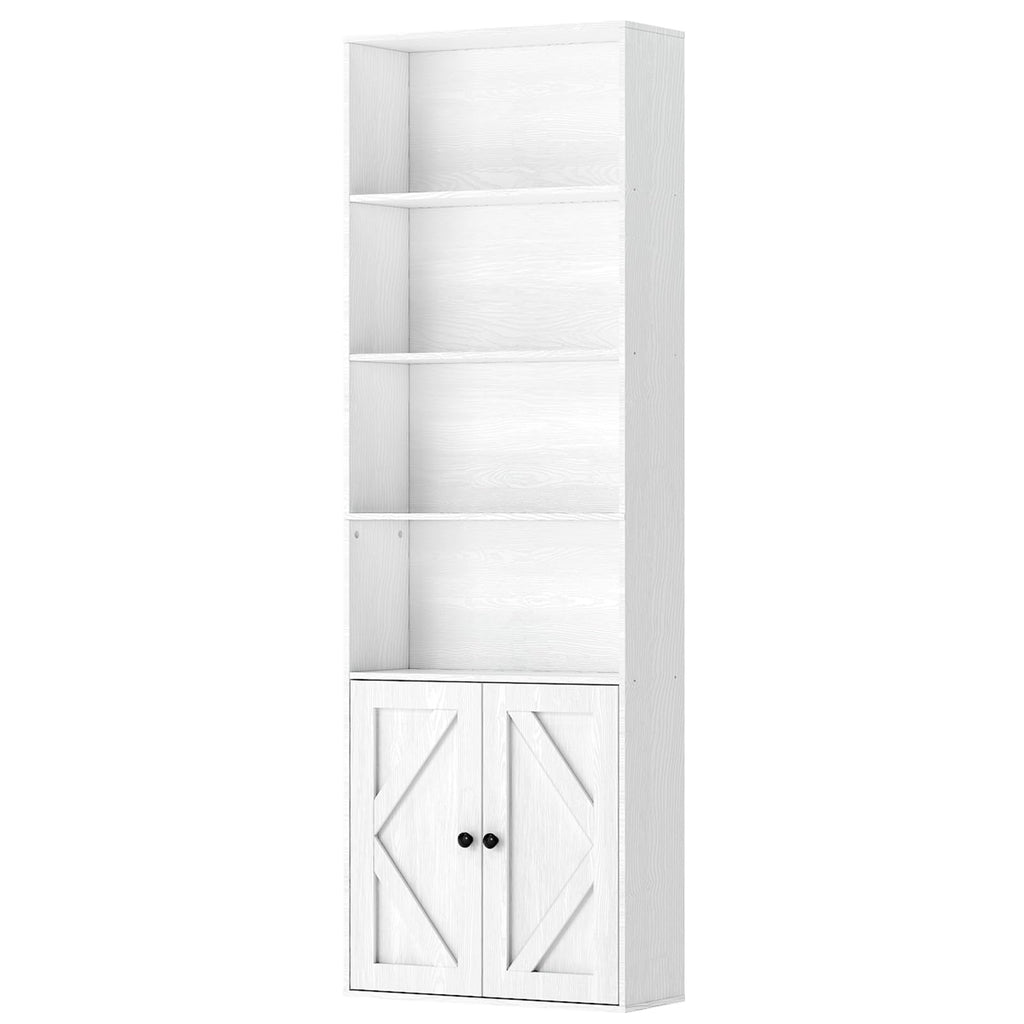 Bookshelf, 6-Tier Floor Bookcase with 2 Bottom Doors, 9.29"x23.62"x70.86", Storage Cabinet Bookshelves for Home Office, Living Room, Bedroom-Brown