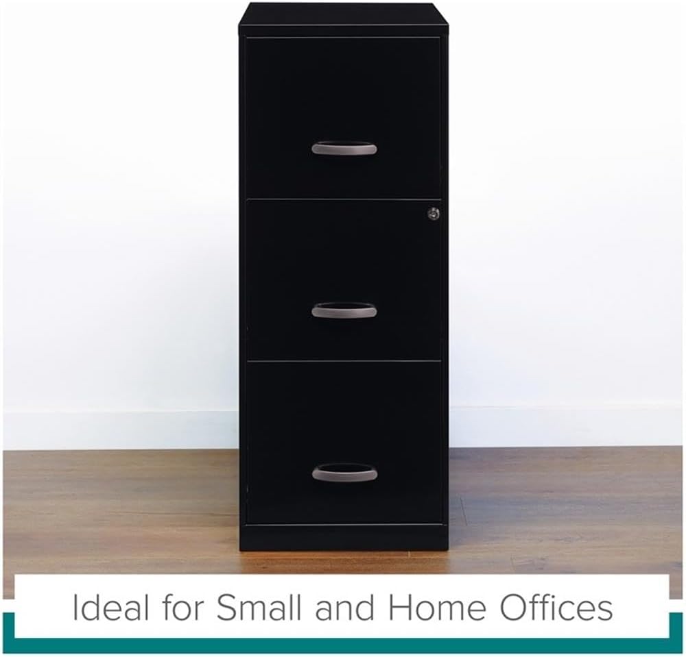 BOWERY HILL 3 Drawers 35.5" Vertical Black Metal Filing Cabinet Lockable Pre-Assembled Stationary Letter Size for Home, Office