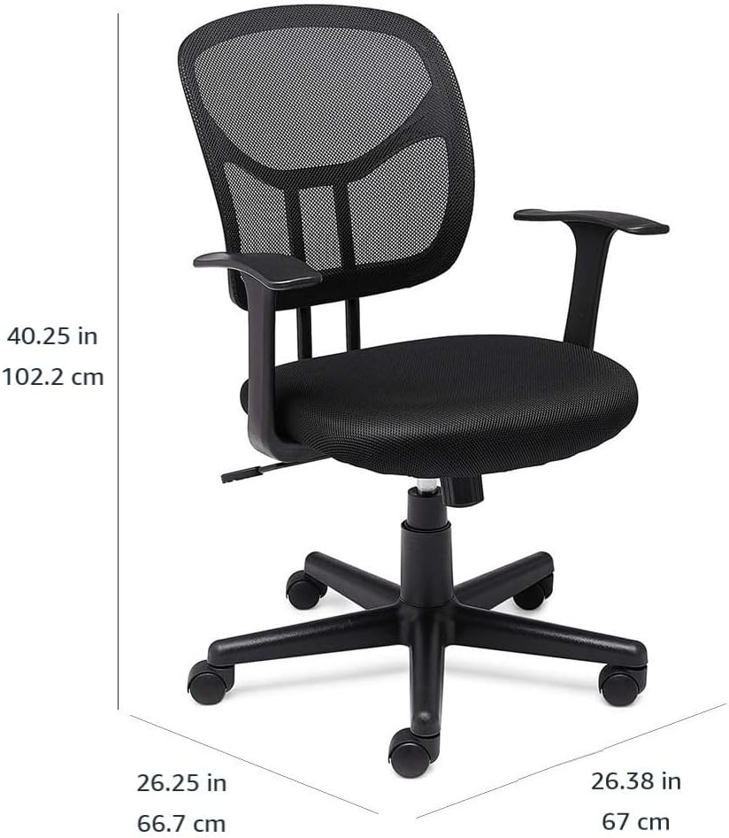 Amazon Basics Breathable Mesh Mid-Back Office Desk Chair with Armrests, Lumbar Support, 360-Degree Swivel, Adjustable-Height, Black