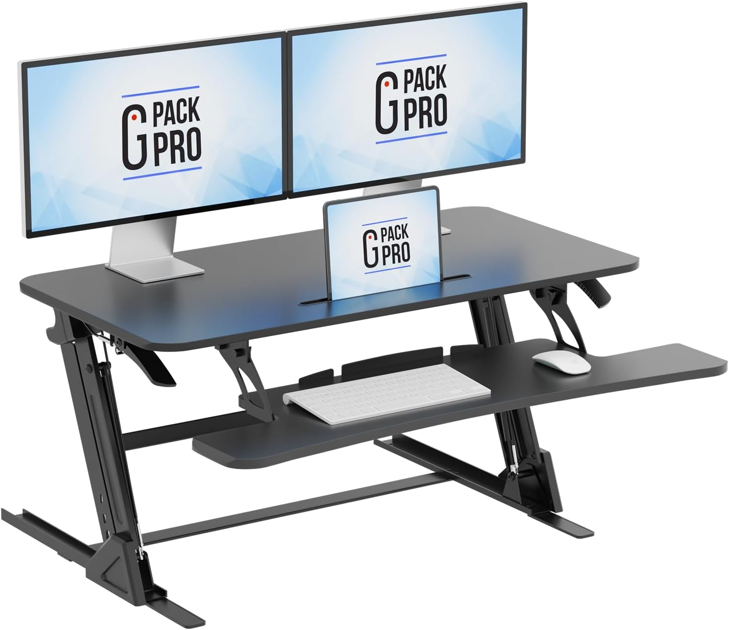 38″ Wide Standing Desk Converter – Sit-to-Stand Workstation for Dual Monitors, Height Adjustable Up to 17.3″ with Large Keyboard Tray – Black