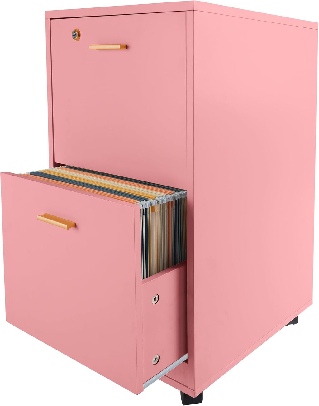 Lavish Home 2 Drawer File Cabinet - Filing Cabinet with Lock - Rolling File Cabinet for Under Desk Storage - Wood Filing Cabinet for Home or Office Organization (Pink)