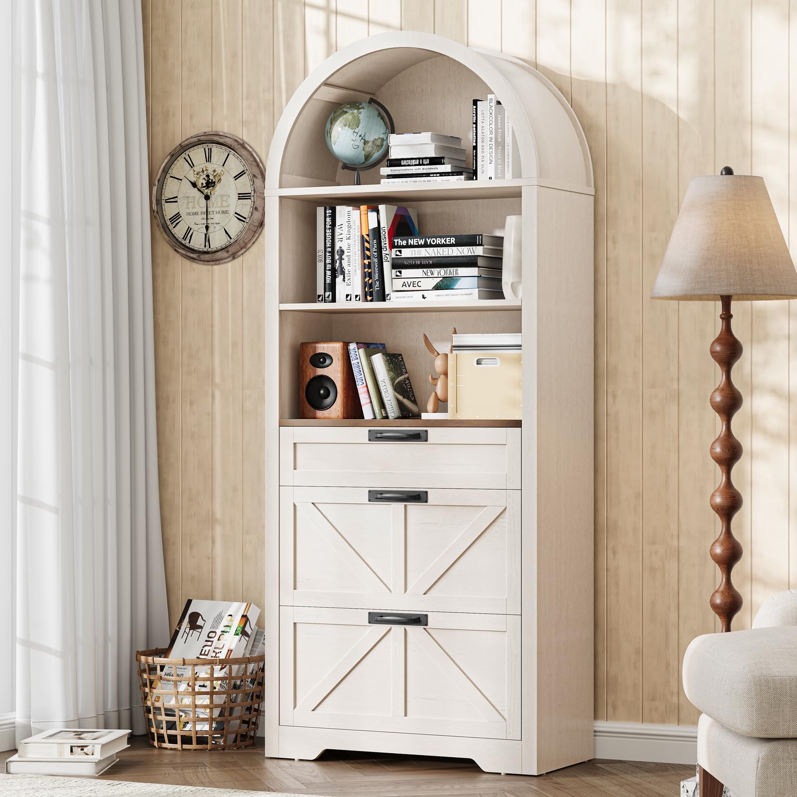 Fluted Bookcase with Doors and Drawer, Modern Farmhouse 70.47'' Tall Narrow Bookshelf with Storage, Wooden Floor Standing 6 Shelf Display Book Shelf Organizer for Home Office, Living Room, Oak