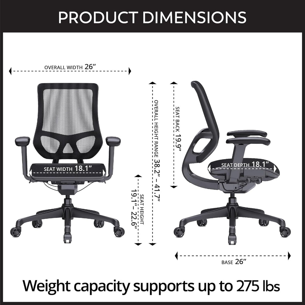 WorkPro® 1000 Series Ergonomic Mesh/Mesh Mid-Back Task Office Chair, Black/Black, BIFMA Compliant