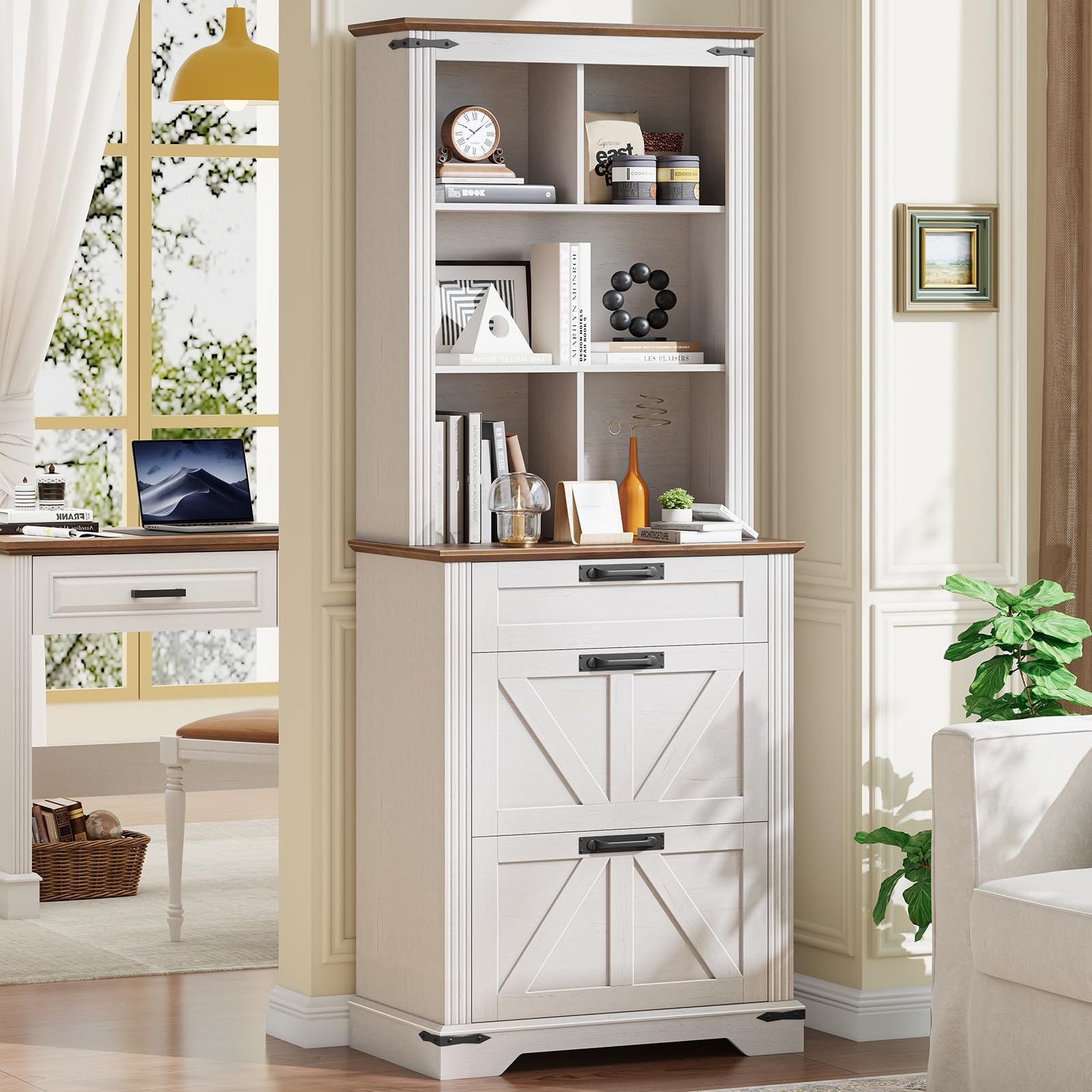 Fluted Bookcase with Doors and Drawer, Modern Farmhouse 70.47'' Tall Narrow Bookshelf with Storage, Wooden Floor Standing 6 Shelf Display Book Shelf Organizer for Home Office, Living Room, Oak