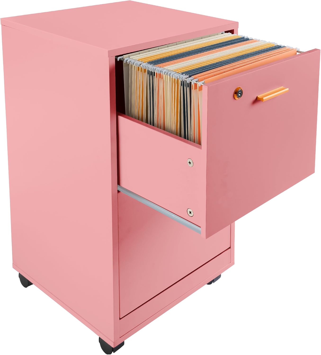 Lavish Home 2 Drawer File Cabinet - Filing Cabinet with Lock - Rolling File Cabinet for Under Desk Storage - Wood Filing Cabinet for Home or Office Organization (Pink)