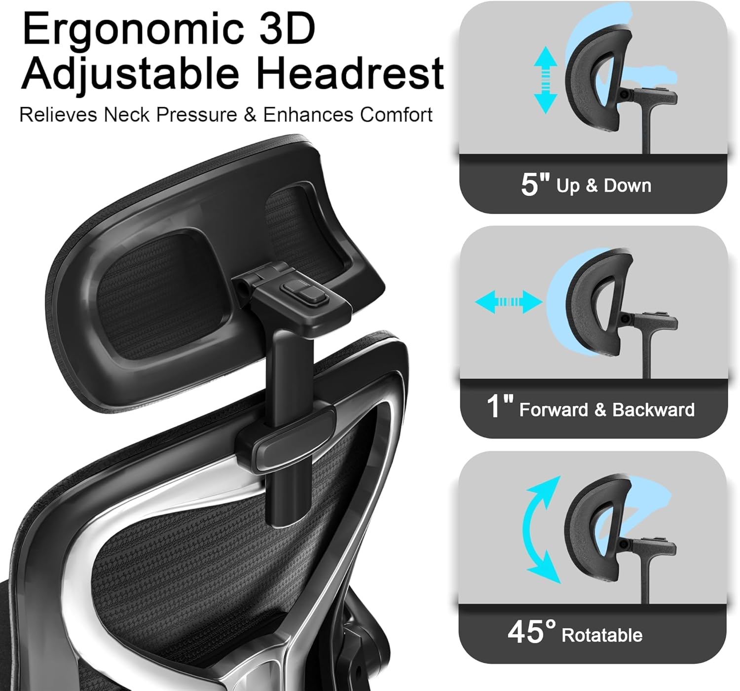 Office Chair for Back & Neck Pain Relief, Virgin Foam Seat, 2D Adjustable Lumbar & 3D Headrest, Flip-Up Armrests, Tilt & Rock for Relaxation, Black/Silver
