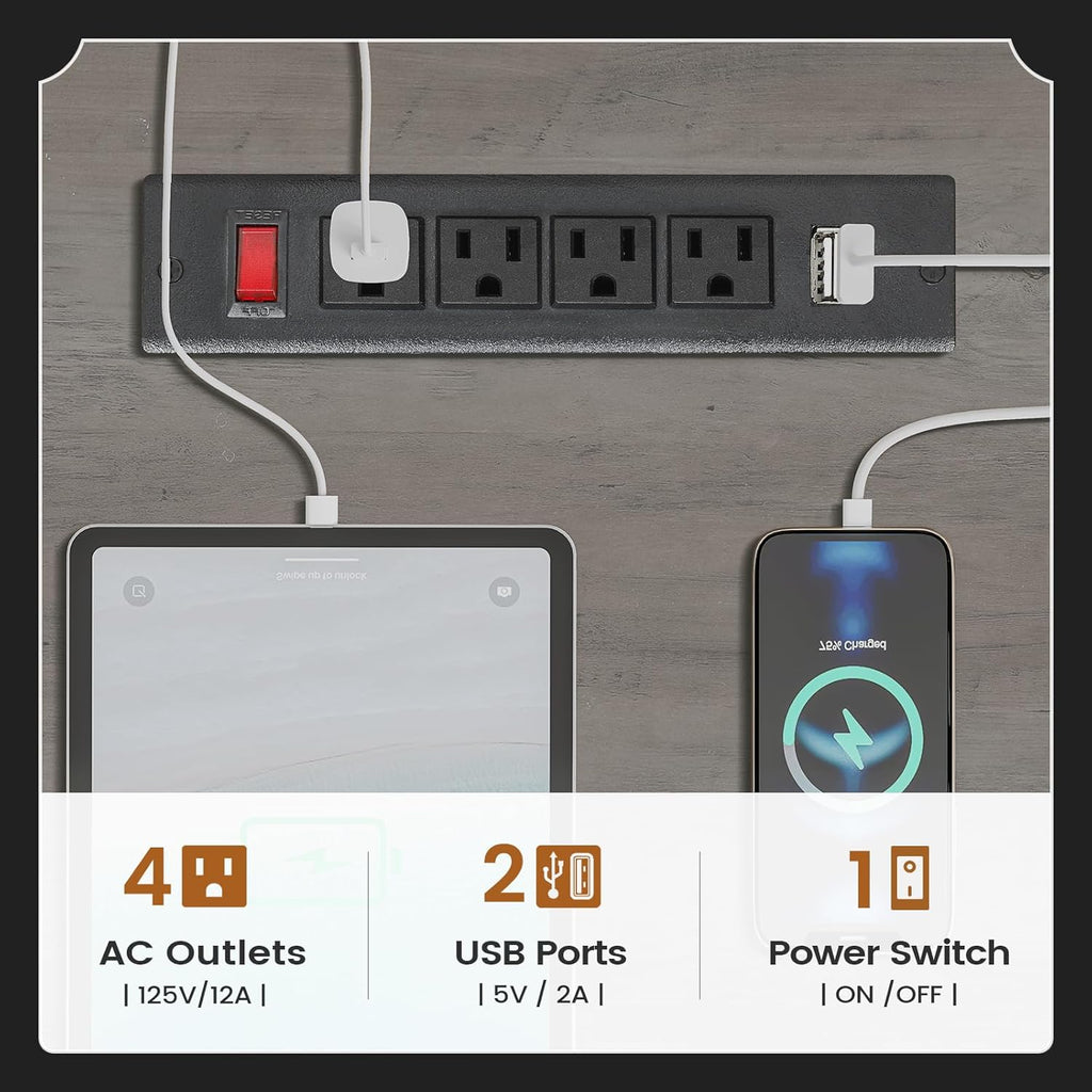 SEDETA 69" L Shaped Desk with Drawers and Storage, Farmhouse Computer Desk with File Drawers and Power Outlet, Corner Executive Desk with Storage Cabinet for Home Office, Grey