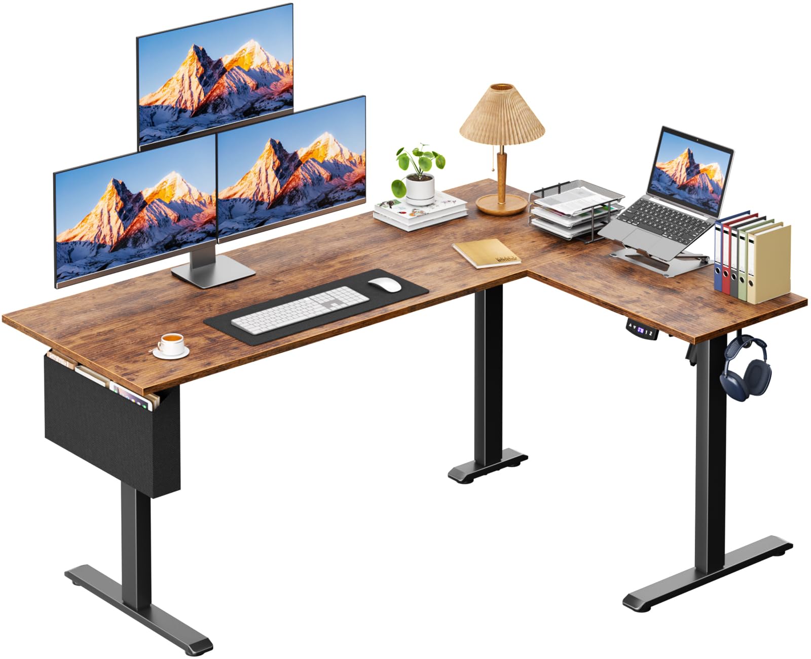 Korfile L Shaped Electric Standing Desk,63 Inch Adjustable Height Sit to Stand Corner Desk with Memory Presets, Reversible Computer Table for Home Office, Work and Study, Black