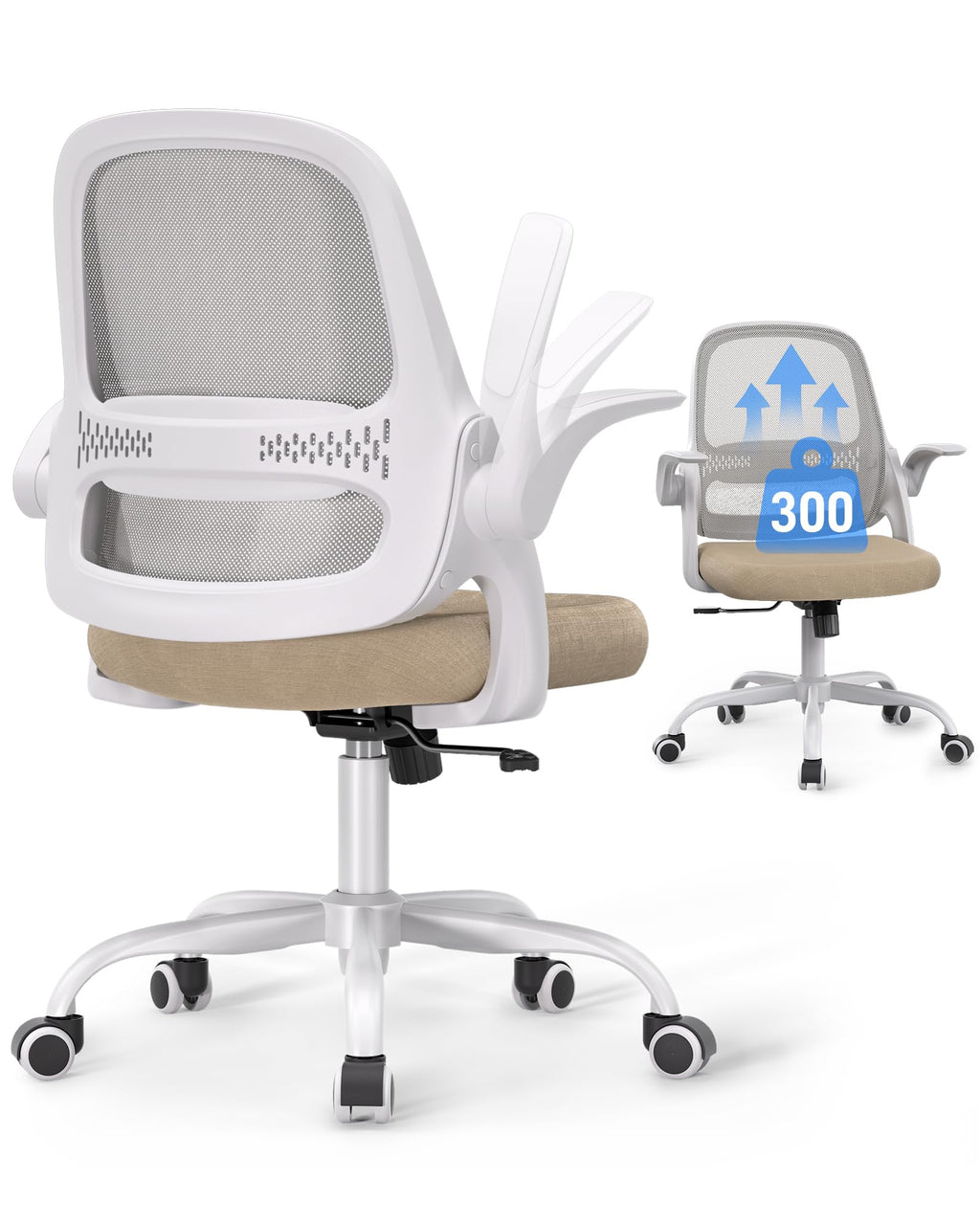 Ergonomic Mesh Office Chair for Home Office, Flip-Up Arms, Breathable Mesh Back & Thick Seat Cushion, Swivel Rolling Computer Desk Chair, BIFMA Certified, Supports 300 lbs (Black Frame/Black Seat)