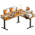 AODK Electric L Shaped Standing Desk, 59 Inch Height Adjustable Stand Up Desk with Power Outlets ＆ Full Monitor Stand, Reversible Corner Desk for Home Office ＆ Computer Workstation, Rustic Brown