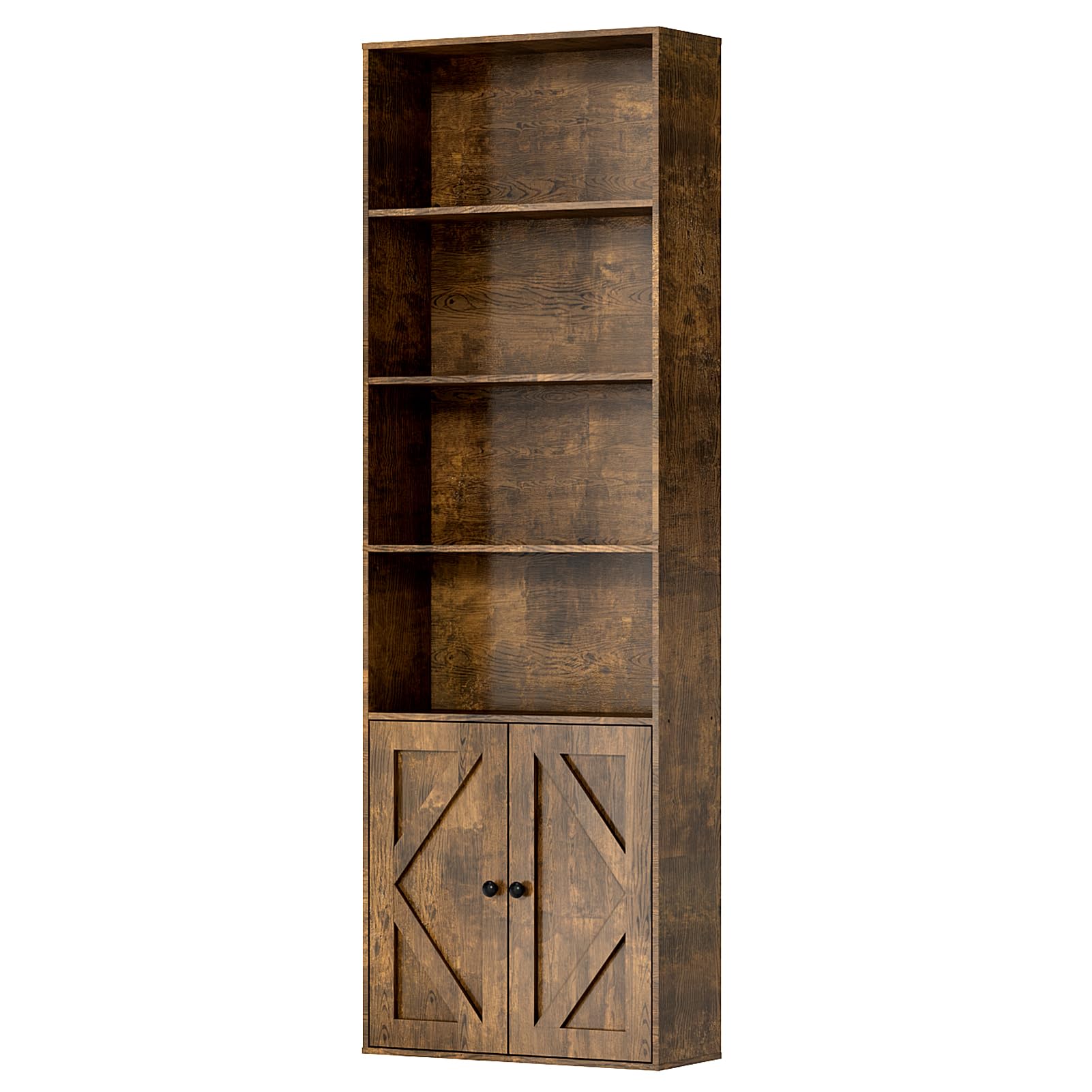 Bookshelf, 6-Tier Floor Bookcase with 2 Bottom Doors, 9.29"x23.62"x70.86", Storage Cabinet Bookshelves for Home Office, Living Room, Bedroom-Brown