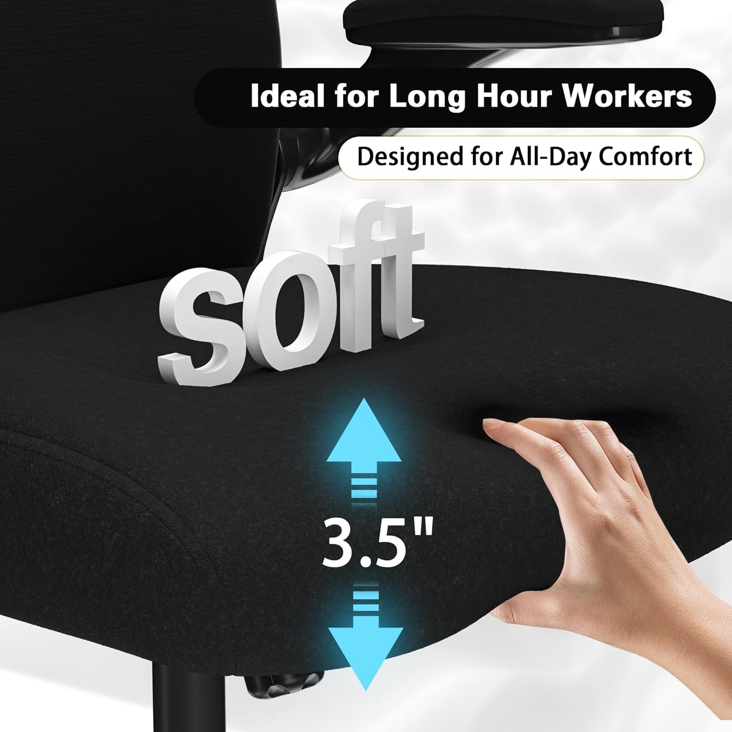 Office Chair for Back & Neck Pain Relief, Virgin Foam Seat, 2D Adjustable Lumbar & 3D Headrest, Flip-Up Armrests, Tilt & Rock for Relaxation, Black/Silver