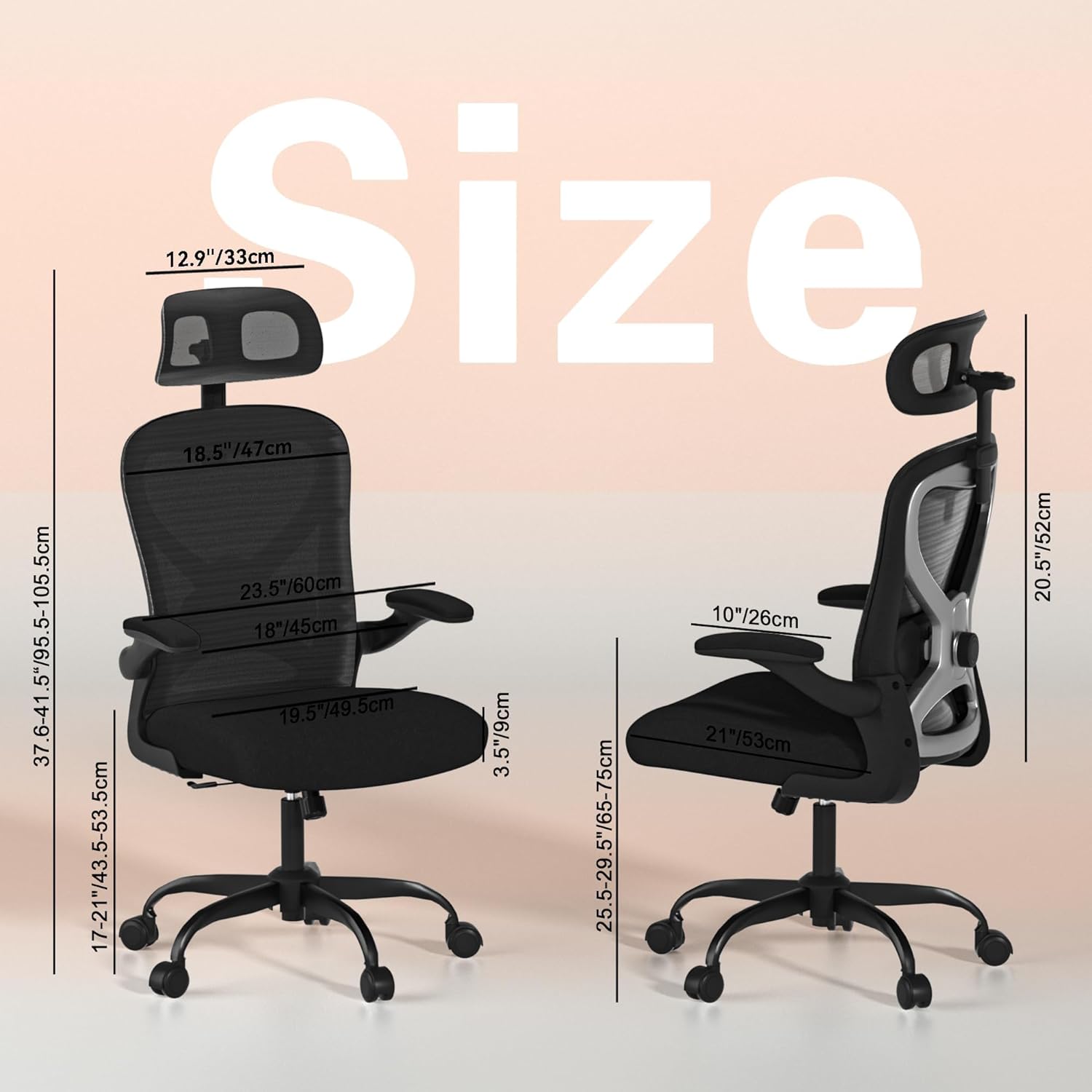 Office Chair for Back & Neck Pain Relief, Virgin Foam Seat, 2D Adjustable Lumbar & 3D Headrest, Flip-Up Armrests, Tilt & Rock for Relaxation, Black/Silver