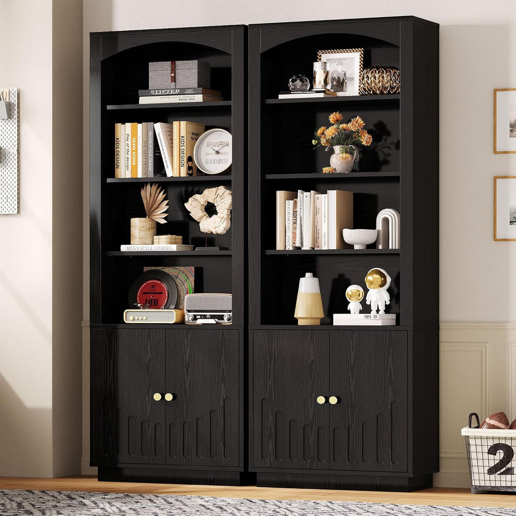 IRONCK Book Shelf and Bookcases with Doors Floor Standing 6 Shelf Display Storage Shelves, 70.8" Tall Bookcase for Home Office, Living Room, Mid-Century Modern, Black