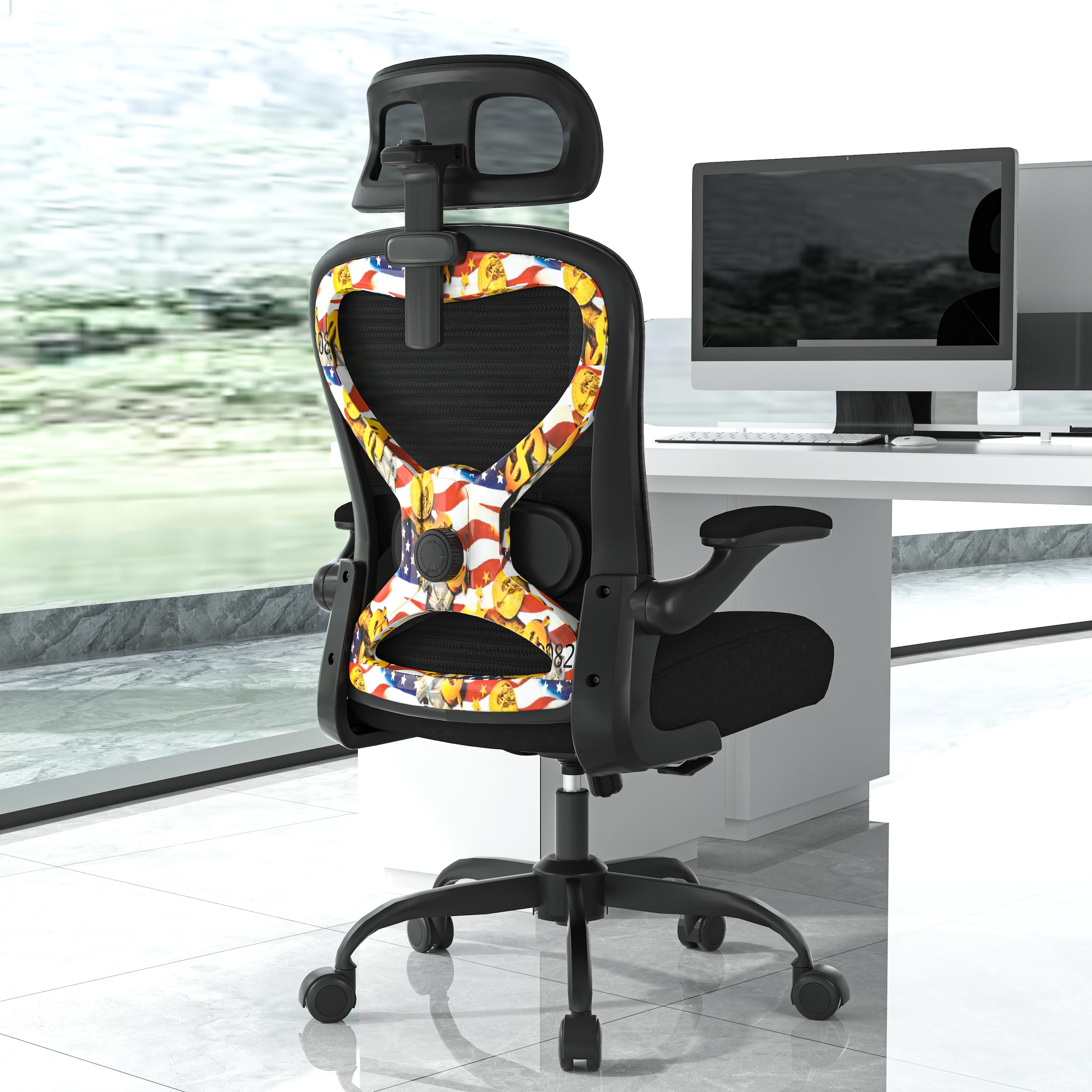 Office Chair for Back & Neck Pain Relief, Virgin Foam Seat, 2D Adjustable Lumbar & 3D Headrest, Flip-Up Armrests, Tilt & Rock for Relaxation, Black/Silver