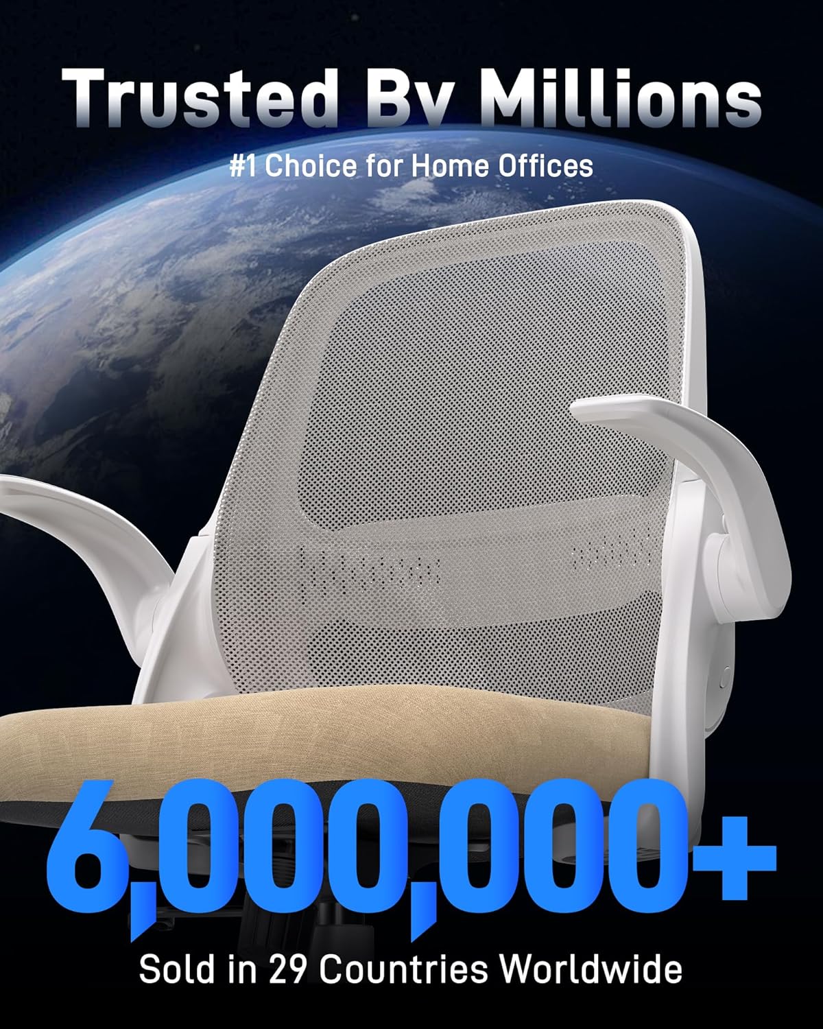 Ergonomic Mesh Office Chair for Home Office, Flip-Up Arms, Breathable Mesh Back & Thick Seat Cushion, Swivel Rolling Computer Desk Chair – BIFMA Certified, Supports 300 lbs (White Frame/Beige Seat)