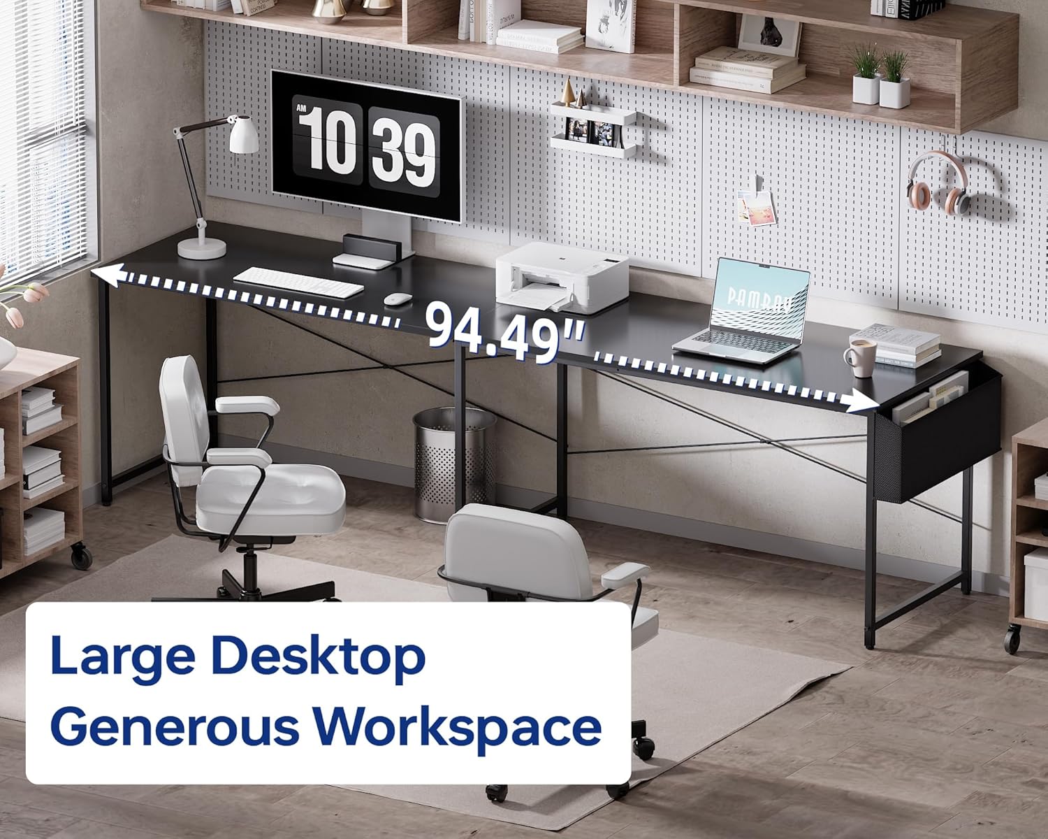 Pamray 64.5 Inch Reversible L Shaped Gaming Desk Large Corner Computer Desk with Storage Bag Home Office Table for Writing Study White