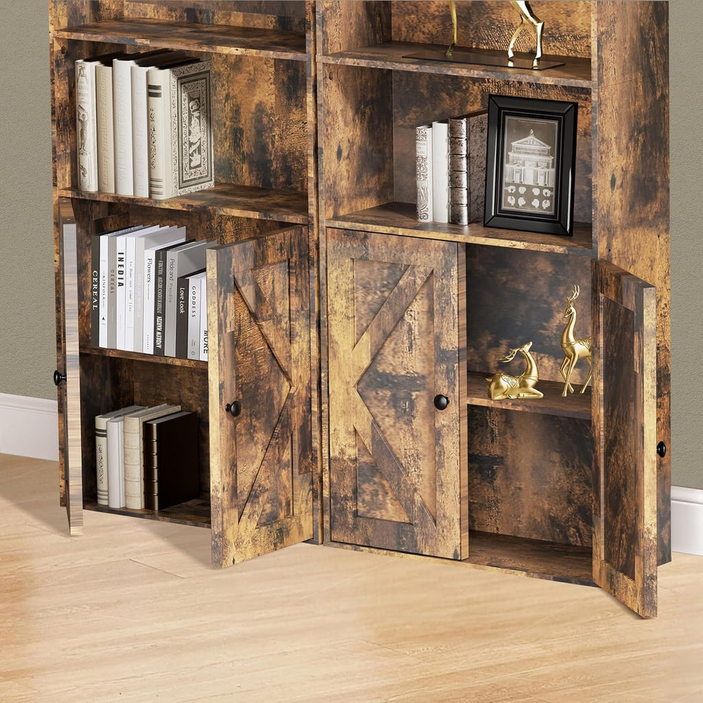 Bookshelf, 6-Tier Floor Bookcase with 2 Bottom Doors, 9.29"x23.62"x70.86", Storage Cabinet Bookshelves for Home Office, Living Room, Bedroom-Brown