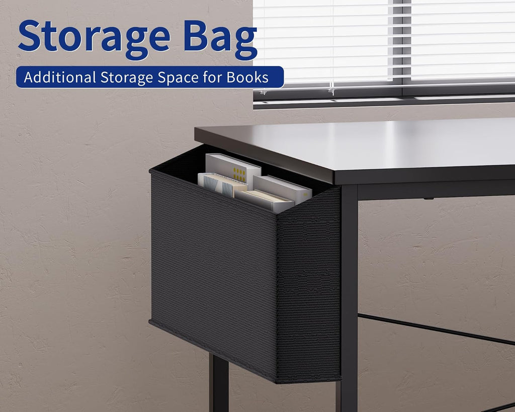 Pamray 64.5 Inch Reversible L Shaped Gaming Desk Large Corner Computer Desk with Storage Bag Home Office Table for Writing Study White