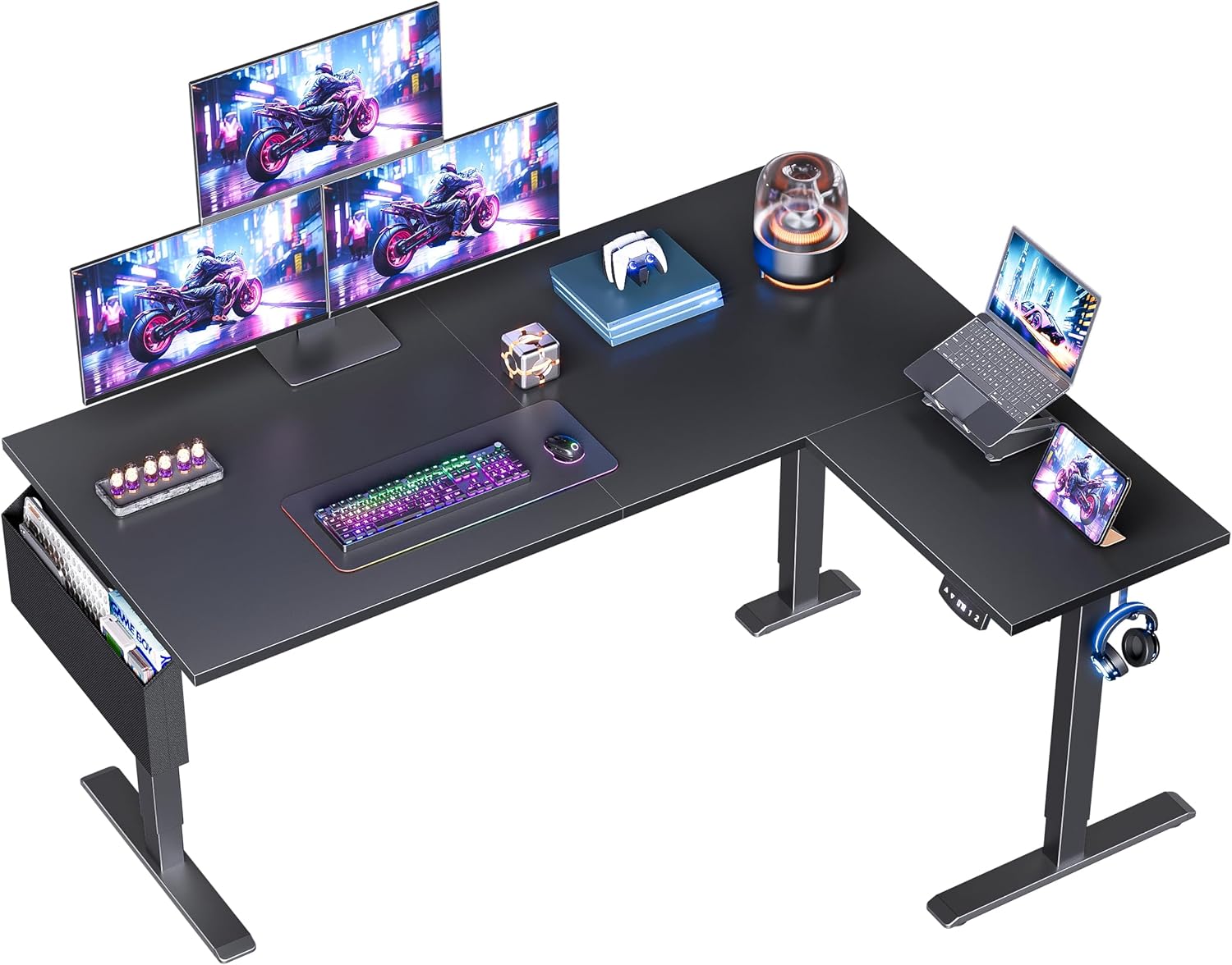 Korfile L Shaped Electric Standing Desk,63 Inch Adjustable Height Sit to Stand Corner Desk with Memory Presets, Reversible Computer Table for Home Office, Work and Study, Black