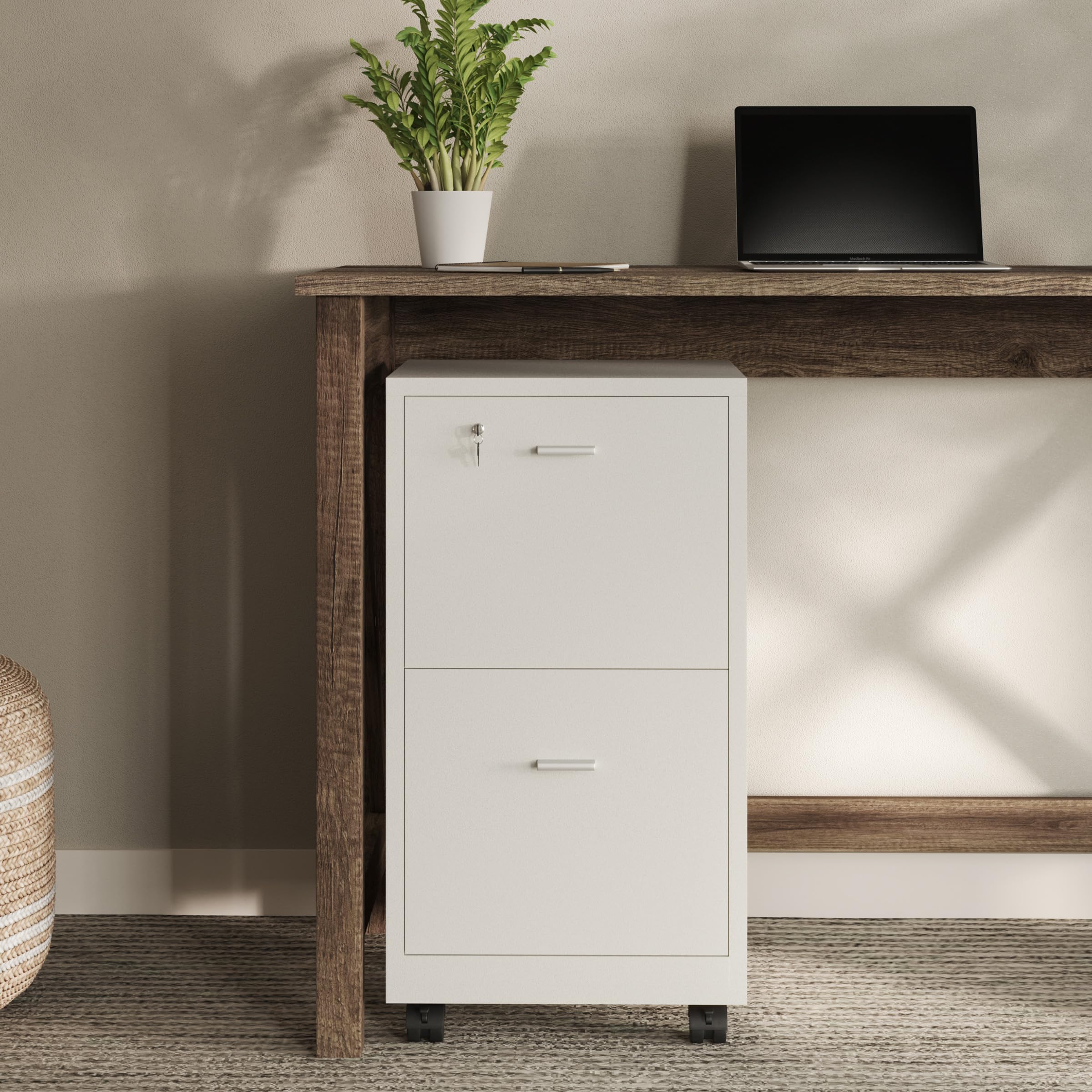 Lavish Home 2 Drawer File Cabinet - Filing Cabinet with Lock - Rolling File Cabinet for Under Desk Storage - Wood Filing Cabinet for Home or Office Organization (Pink)