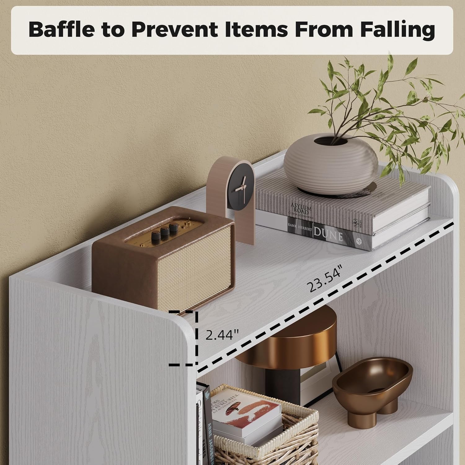 IRONCK Bookshelf and Bookcase with Doors, Floor Standing 6 Tiers Display Storage Shelves, Wooden Storage Cabinet for Bedroom, Living Room, Office, White