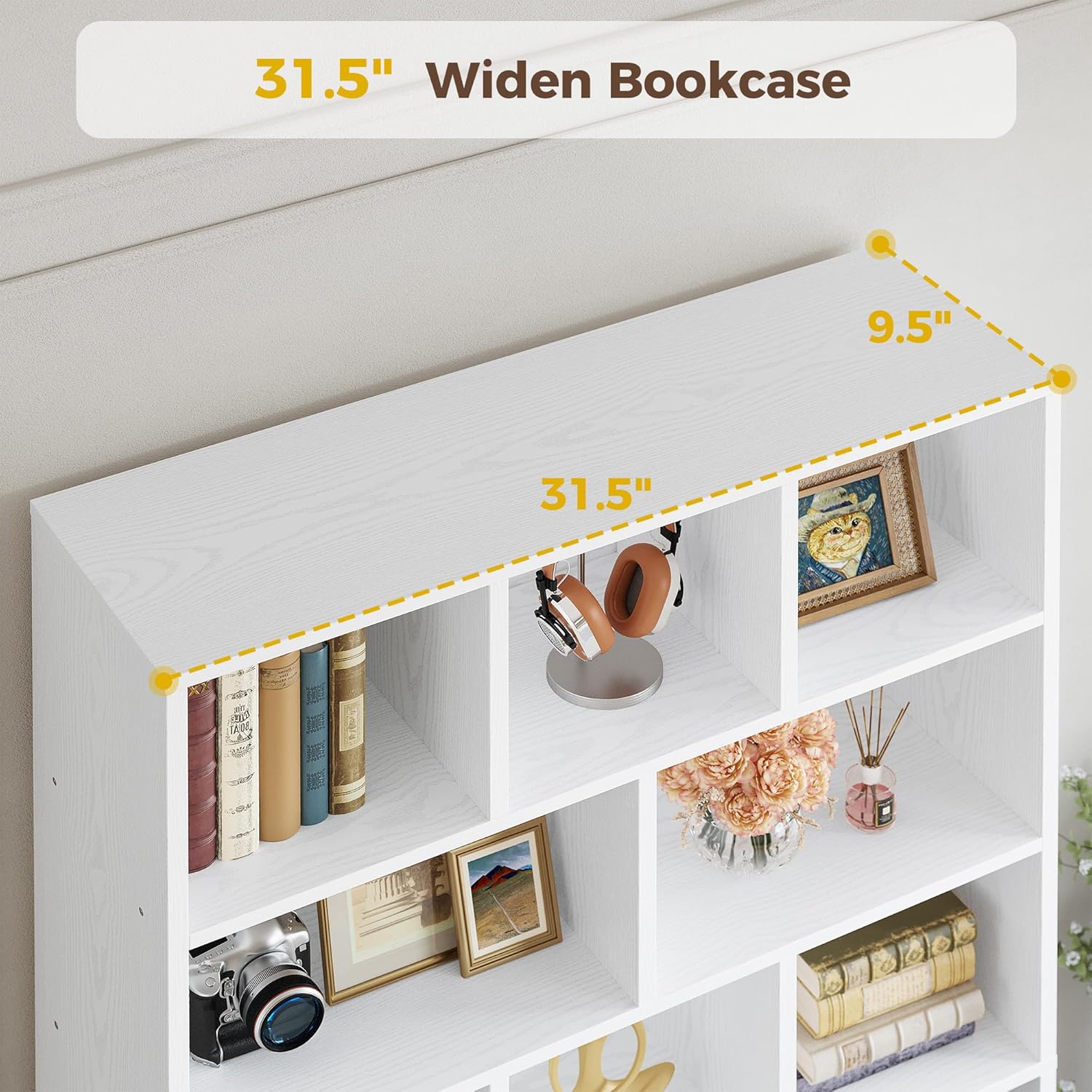 IRONCK 71" Tall Bookcases with 2 Doors, 6-Tier 13 Cubes Modern Bookshelf with Storage Shelves for Living Room Home Office, White