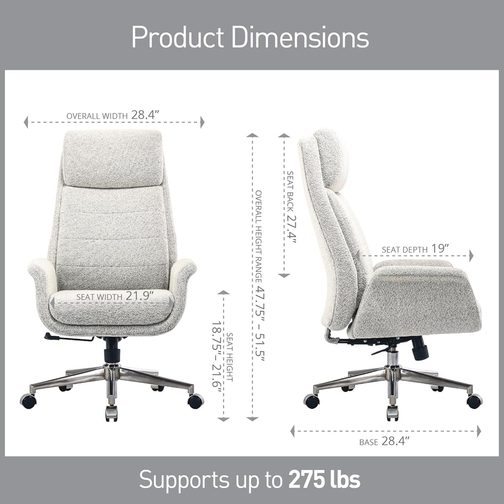 Realspace® Modern Comfort Pizana Bouclé Fabric High-Back Executive Office Chair, Light Sand/Brushed Nickel, BIFMA Compliant