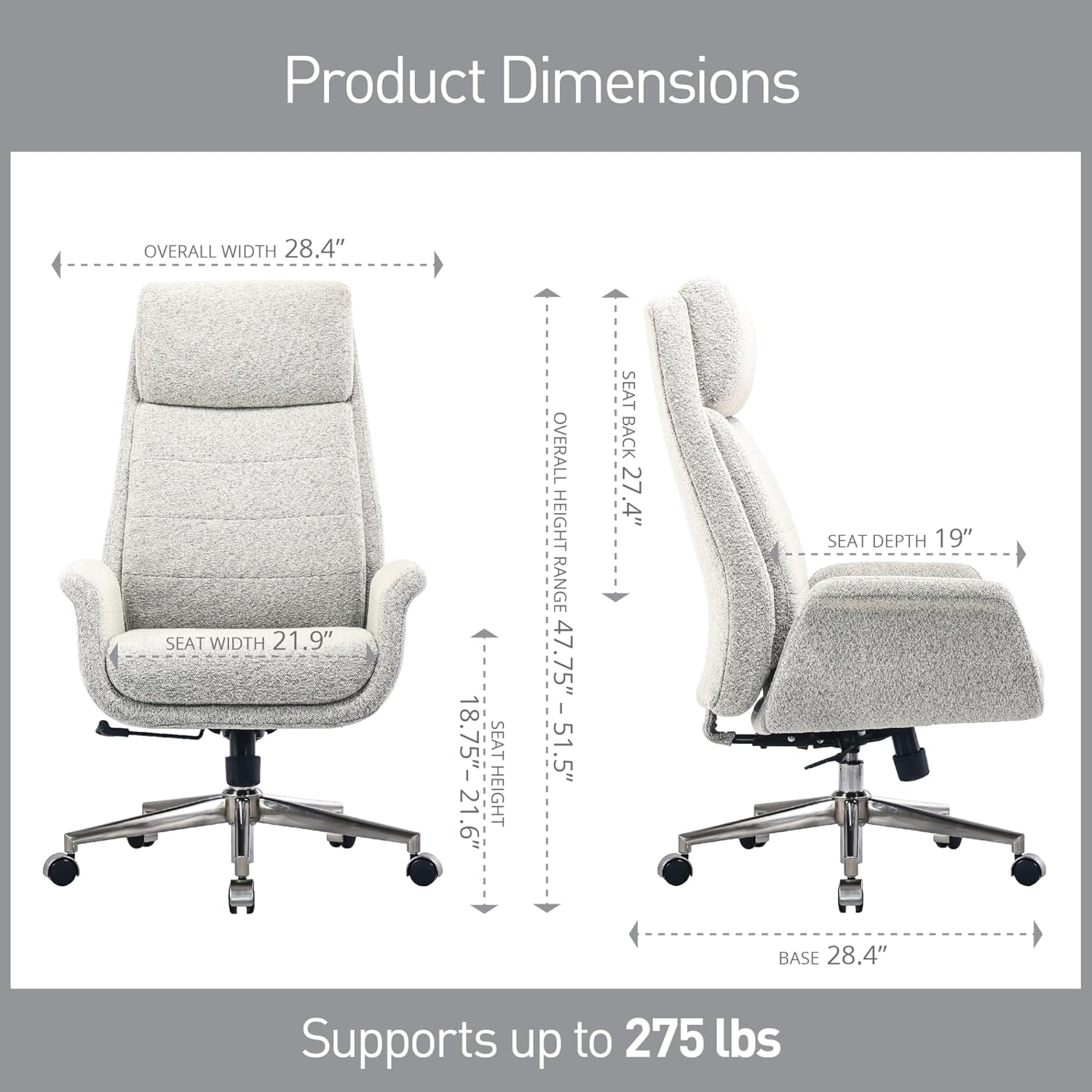 Realspace® Modern Comfort Pizana Bouclé Fabric High-Back Executive Office Chair, Light Sand/Brushed Nickel, BIFMA Compliant