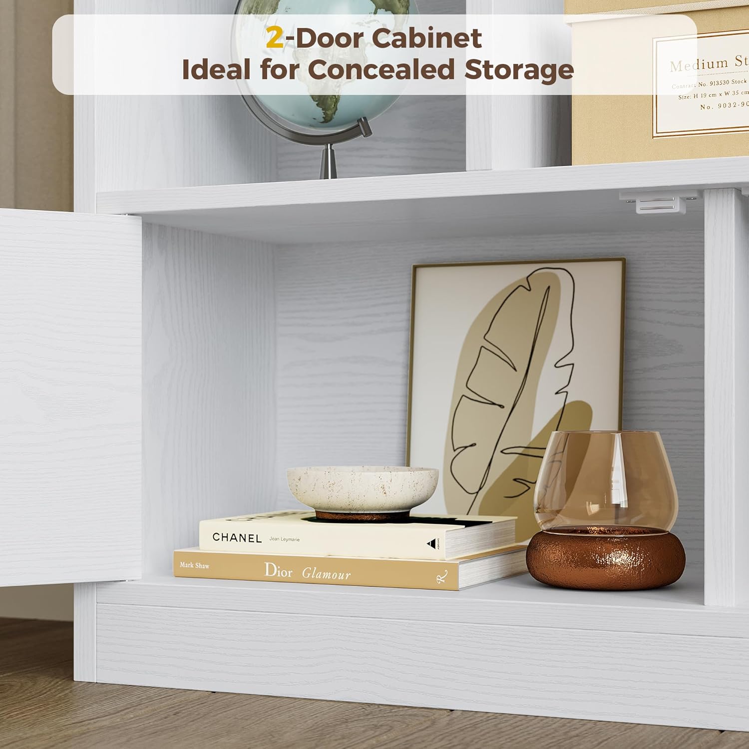 IRONCK 71" Tall Bookcases with 2 Doors, 6-Tier 13 Cubes Modern Bookshelf with Storage Shelves for Living Room Home Office, White