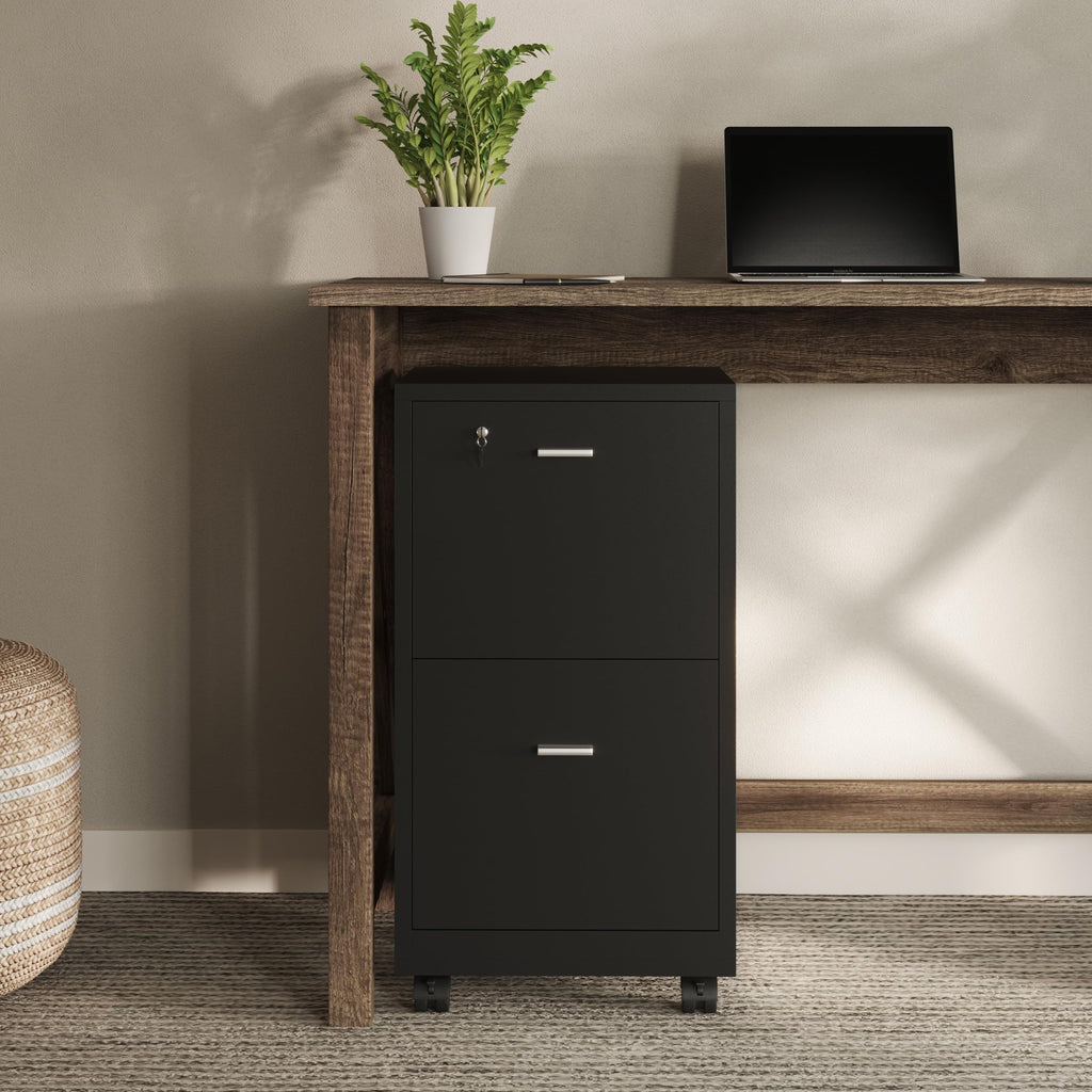Lavish Home 2 Drawer File Cabinet - Filing Cabinet with Lock - Rolling File Cabinet for Under Desk Storage - Wood Filing Cabinet for Home or Office Organization (Pink)