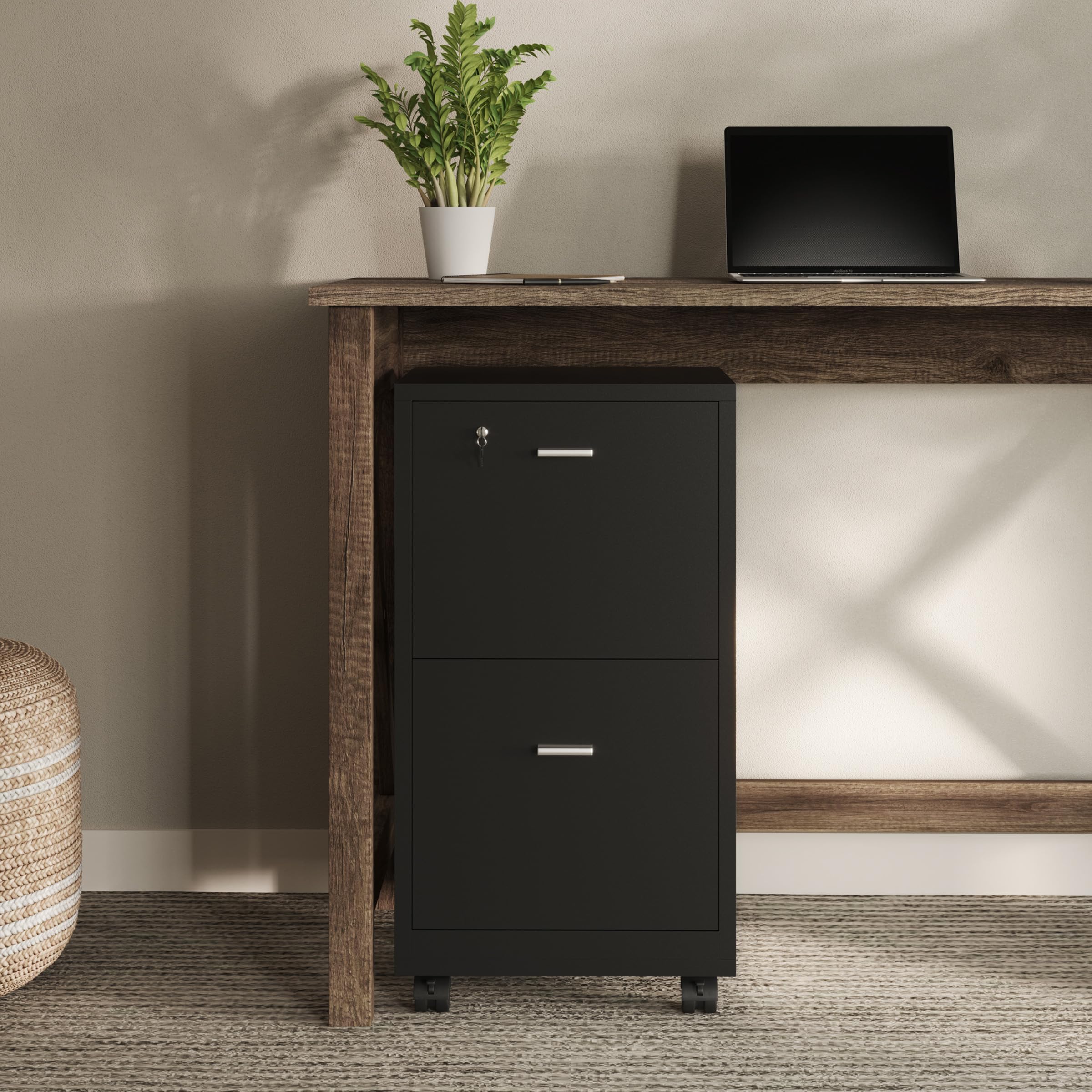 Lavish Home 2 Drawer File Cabinet - Filing Cabinet with Lock - Rolling File Cabinet for Under Desk Storage - Wood Filing Cabinet for Home or Office Organization (Pink)