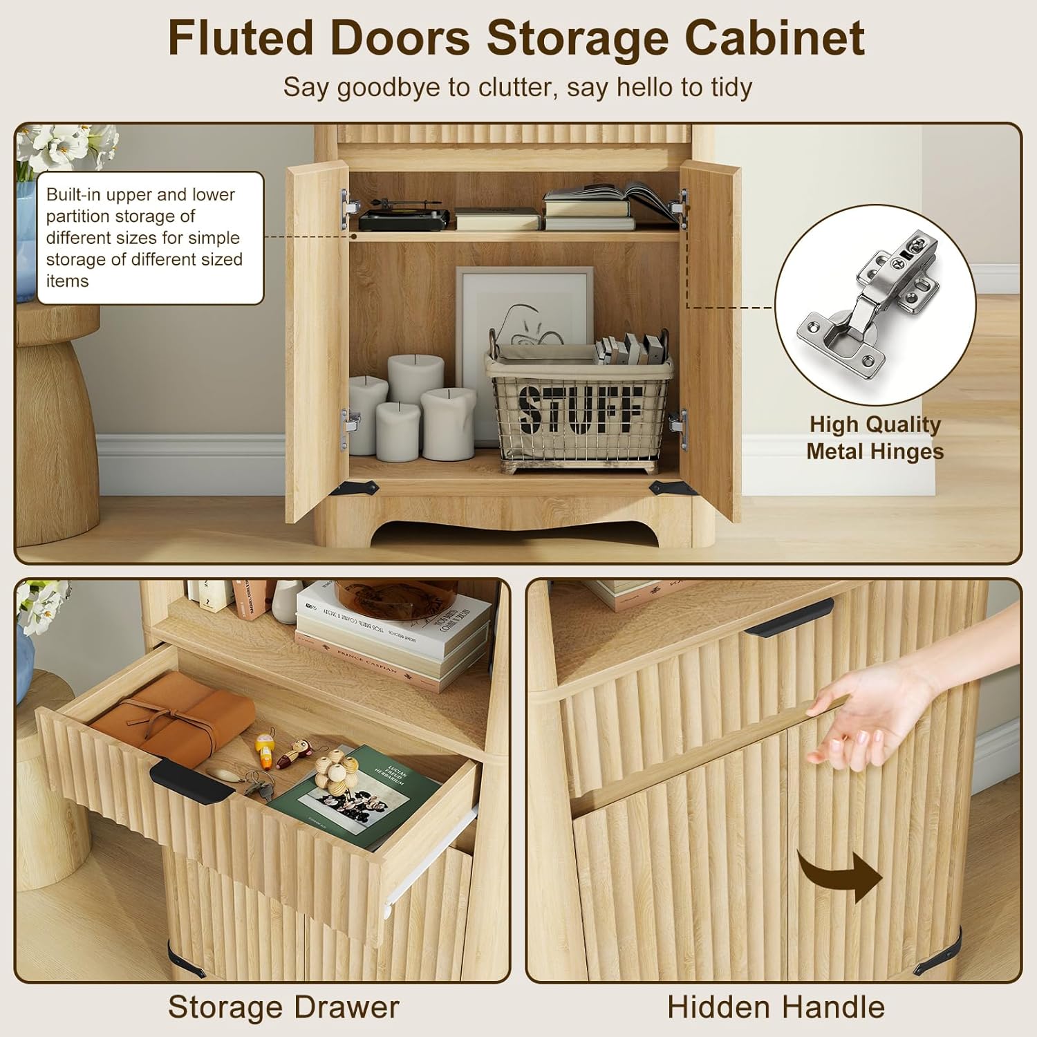 Fluted Bookcase with Doors and Drawer, Modern Farmhouse 70.47'' Tall Narrow Bookshelf with Storage, Wooden Floor Standing 6 Shelf Display Book Shelf Organizer for Home Office, Living Room, Oak