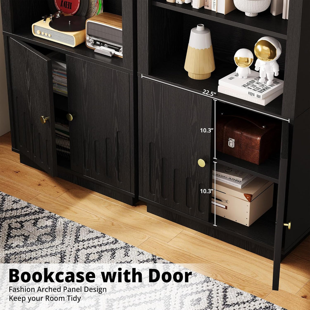IRONCK Book Shelf and Bookcases with Doors Floor Standing 6 Shelf Display Storage Shelves, 70.8" Tall Bookcase for Home Office, Living Room, Mid-Century Modern, Black